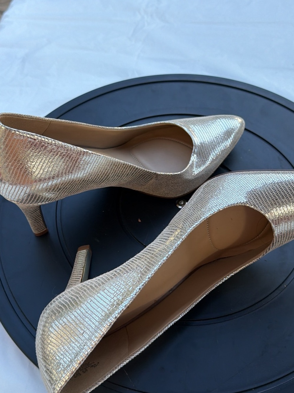 Naturalizer Anna Gold Snake-Embossed Pointed Toe Pumps